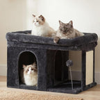 Heybly Cat Tree, 14" Cat Tower with Large Cat Bed & Condo HCT203SG | Cat Furniture for Indoor Cats Large Adult, Cat House with Scratching Posts and Spring Balls for Kittens, Smoky Gray