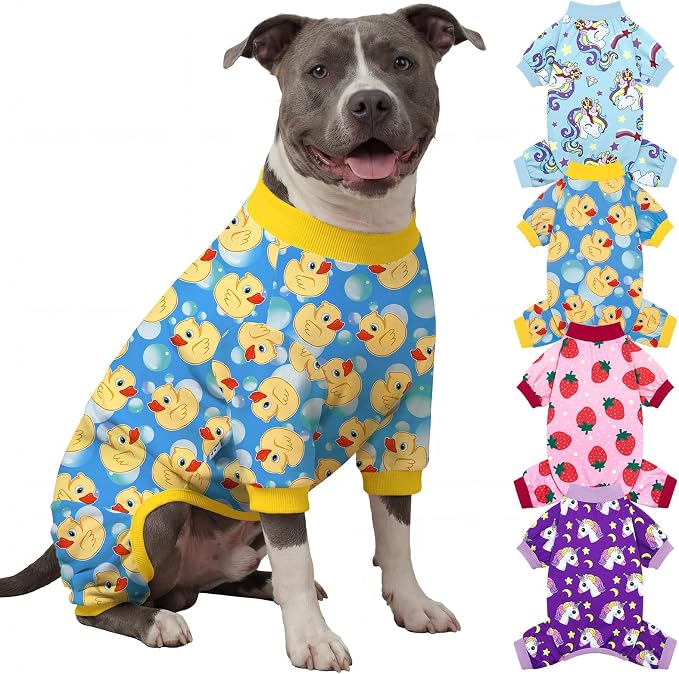 XPUDAC 4 Pieces Dog Pajamas for Large Dogs Pjs Clothes Puppy Onesies Outfits for Doggie Duck Shirts Sleeper for Pet Cats Jammies-5X-Large