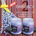 Lavender 2 Pack Odor Eliminating Highly Fragranced Candle - Eliminates 95% of Pet, Smoke, Food, and Other Smells Quickly - Up to 80 Hour Burn time - 12 Ounce Premium Soy Blend