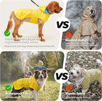 Kimee Dog Raincoat Reversible, Single Side Slicker Poncho Adjustable Waterproof Dog Rain Jacket with Leash Hole/Reflective Stripe Hooded Snowproof Windproof Clothes for Small to 3X-Large Dogs, XL
