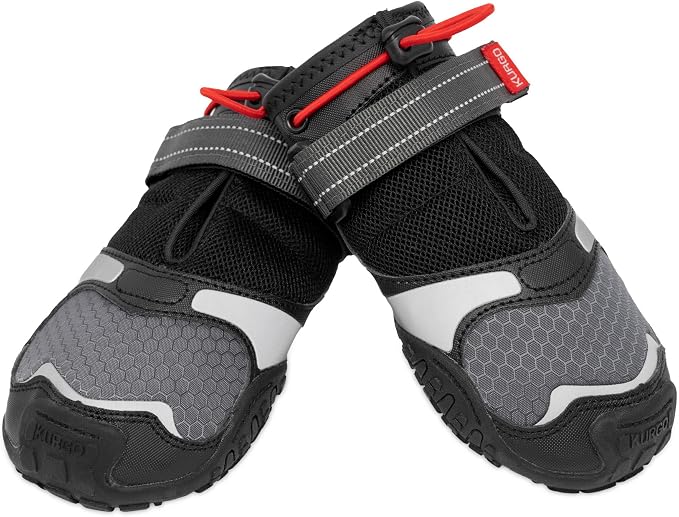 Kurgo Blaze Cross Dog Shoes, Chili Red/Black, Large, 2 Pack | All Season Paw Protectors, Lightweight & Breathable, Water-Resistant, Reflective Accents, No-Slip, Includes 2 Shoes