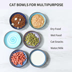 Selamica Ceramic Cat Food Bowl, 5.6 Inch Wide Shallow Cat Bowls/Dishes for Food and Water, Whisker Friendly, Set of 6, Gradient Blue