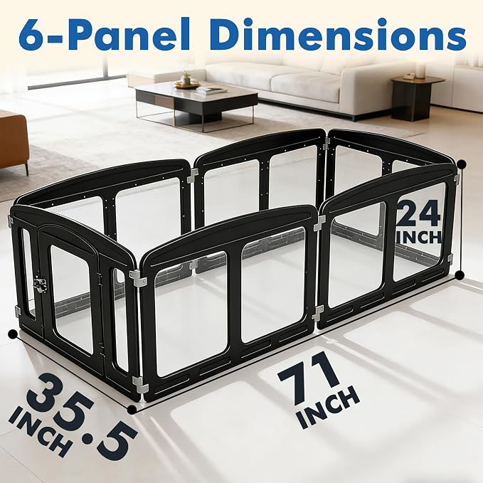 Clear Puppy Playpen Indoor - Ideal for Small & Toy Dogs - Height 24 Inch, 6 Panels, Black