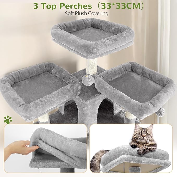 Globlazer Big Cat Tower for Indoor Cats, 68 inch Cat Tower for Multiple Adult Cats XL Cat Tree with Scratching Post, 3 Perches, 2 Condos, 2 Basket, Removable Pet Bed, F68B, Light Grey