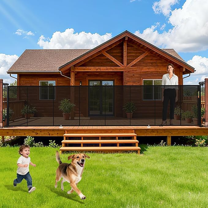 236" Retractable Baby Gate Extra Wide, 41" Tall Retractable Dog Gate for Stairs, Doorways, Decks, Mesh Gate Long Child Gate Pet Gate for Indoor, Outdoor, with Reinforced Mesh Rods, Dual Locks
