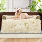 Calming Extra Large Dog Couch Bed, 45 x 37 inch Waterproof Removable Pet Mat Couch Cover for Furniture Protector, Non-Slip Fluffy Pelsbarn Dog Bed for Couch, Sofa, Car - Tie-Dye Khaki
