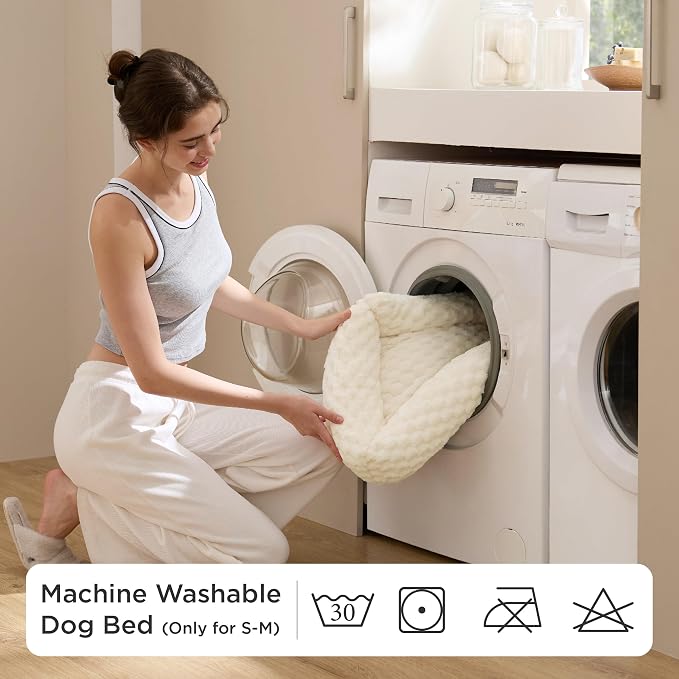Bedsure Washable Fluffy Cute Cat Bed for Indoor Cats & Kitten,20 Inch Grey | Bubble Fleece Kitten Bed, Cuddler Cat Couch with Neck Bolster for Small Dogs, Machine Washable, Anti-Slip Base, Up to 10 lbs