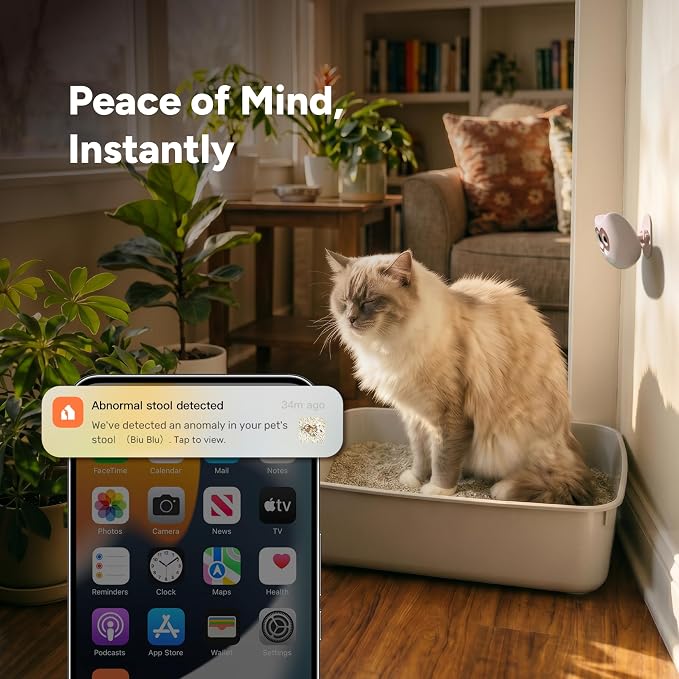 LitterLens Cat Litter Box Camera with App, AI Health Monitoring & Alerts, Track Urination & Stool, Multi-Cat Recognition, Works with Every Litter Box, Pet Health Monitor (Gray)