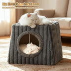 Dogpals Indoor Cat House - Large Cat Cave Bed with Fluffy Balls, Foldable Cat Bed Cave and Apartment with Pads, Suitable for Multiple Small and Large Cats, 18.5x15.4x15.4inches (Deep Grey, XL)