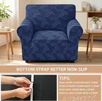 ZNSAYOTX Stretch Armchair Covers for, 1-Piece Chair Slipcovers for Living Room, Furniture Protector with Elastic Bottom for Dogs Cats Kids Geometrical Jacquard Fabric (Small, Navy Blue)