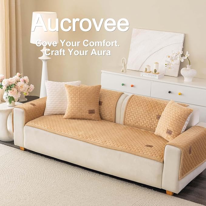 Washable Velvet Dog Couch Cover, Plush Pet Sofa Furniture Protector for 2-3 Cushion Couch, Non-Slip Washable Cover for Dogs(1PC/27.6"x94.5",Khaki)