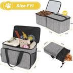 6 Set Dog Travel Bag, Large Pet Travel Kit for Supplies, Grey | Includes 2 Food Containers, 1 Pet Organizer for Dogs, 2 Collapsible Bowls, 1 Treat Pouch, Dog Weekend Overnight Bag Luggage