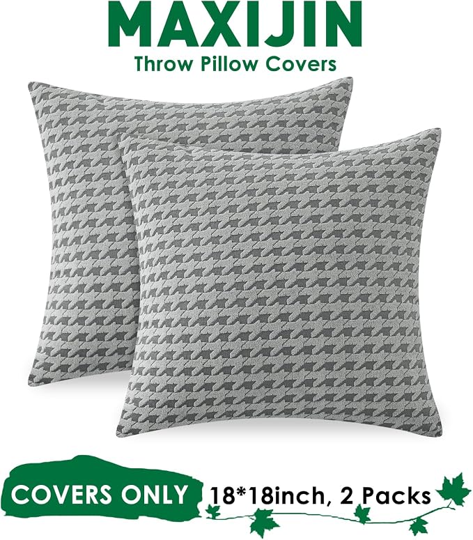 MAXIJIN Pack of 2 Throw Pillow Covers 18x18 Inch, Decorative Soft Couch Pillow Covers Square Accent Cushion Cover Farmhouse Pillow Cases for Sofa Bed Living Room Home Decor, Light Gray