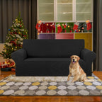 Stretch Loveseat Couch Cover, 2 Cushion Couch Slipcover,Black | 1-Piece Washable Sofa Cover Pet Friendly (55"-78") Furniture Protector Soft Jacquard, Elastic Bottom for Dogs & Kids