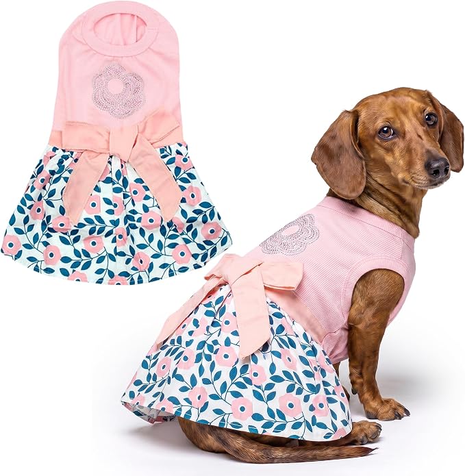 Parisian Pet Cherry Blossom Dog Dress - Elegant Floral Clothes for Large Dogs Girl - Stylish Pink Dog Outfit - Lightweight and Soft Puppy Clothes - Formal Pet Apparel - Designer Dresses for Dogs
