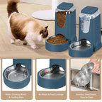 2 Pack Automatic Cat Feeder and Dog Food Feeder, Gravity Stainless Steel Water Dispenser and Waterer Set for Small Medium Puppy Kitten Pets (1 Gallon x 2, Navy Blue)