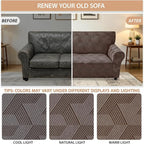 ZNSAYOTX Stretch Couch Covers for 3 Cushion Couch, 1-Piece Sofa Cover Slipcover Pet Friendly, Furniture Protector with Elastic Bottom for Dogs Geometrical Jacquard Fabric (Large, Brown)