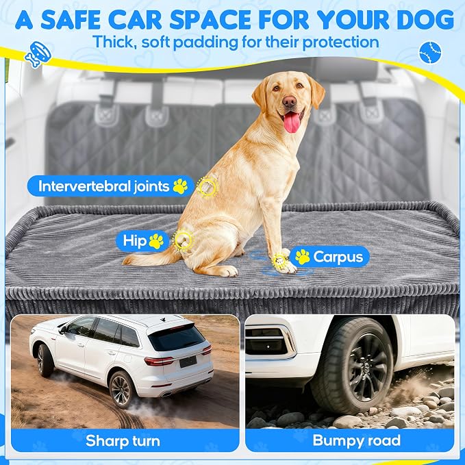 Loiion Dog Car Bed, Non-Slip Backseat Extender Pet Mat 56"x28.7" | Removable, Washable Dog Bed With Waterproof Liner Protects Car Seats, Anti-Slip Travel Bed For Dogs