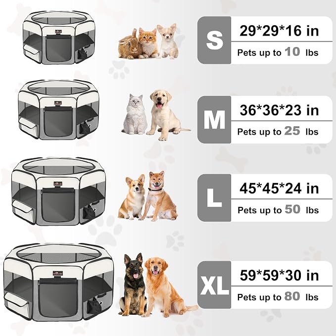 Aivituvin Dog Playpen Foldable Pet Play Pens with Carrying Bag for Cat, Puppies, Rabbits, Chickens, Durable Portable Pet Tent for Travel Camping Indoor/Outdoor Grey S