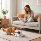 3-in-1 Auto Laser Cat Toy, USB Recharge Motion Activated Kitten Feather Chase Toy - Off-White