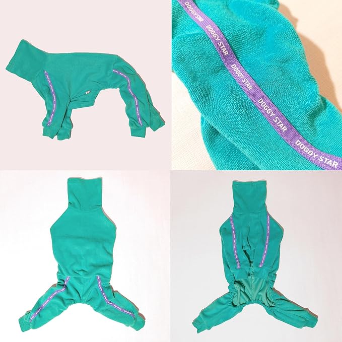 D Doggy Star Italian Greyhound Clothes Stretchy Towel Sports Onesie Outfit Whippet for Dog Coat (S,TWL Turquoise)
