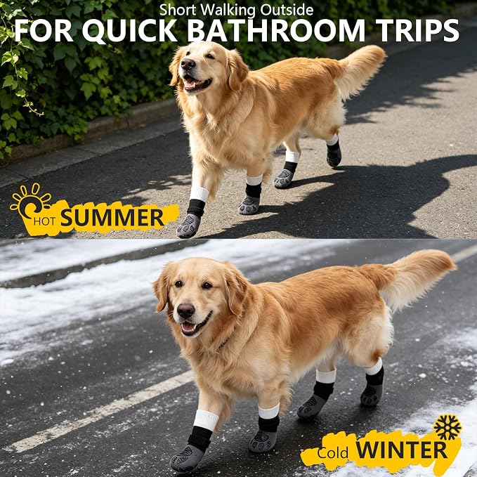 EXPAWLORER Non-Slip Dog Socks for Hardwood Floors to Prevent Licking, Dog Shoes for Hot Pavement Quick Walking, Dog Booties Boots & Paw Protectors with Grippers for Small Medium Large Senior Dogs XS