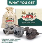 ALBERT & MIA Hunties™ Cat Treat Puzzle Dispenser Toy with 3 Wool Mice | Interactive slow feeder for kittens and indoor hunters, curbs overeating, boredom, natural hunting instinct enrichment play