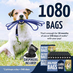 Reli. Dog Poop Bags Rolls (1080 Pack, 72 Rolls) | 9"x13" Poop Bags for Dogs | Unscented, Leak Proof for Doggie/Pet Waste Clean Up | Black | 3 Leash Clip Holders Included | Bulk