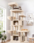Globlazer 75in Sturdy Cat Tree for Large Cats, Heavy Duty Multi-Level Cat Tower for Indoor Cats with Extended Platform, 2 Spacious Condos, 2 Padded Perches, 6 Sisal Scratching Posts, S75, Beige