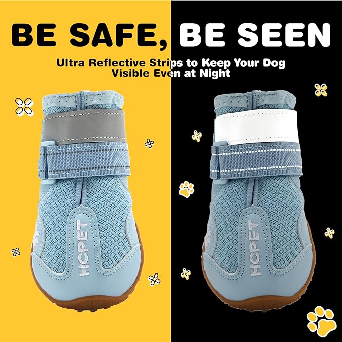 Hcpet Dog Boots, Dog Shoes for Large Dogs, Medium Dog Boots & Paw Protectors, Anti-Slip Dog Booties for Hot Pavement Winter Snow Hiking with Reflective Straps Blue Size 5