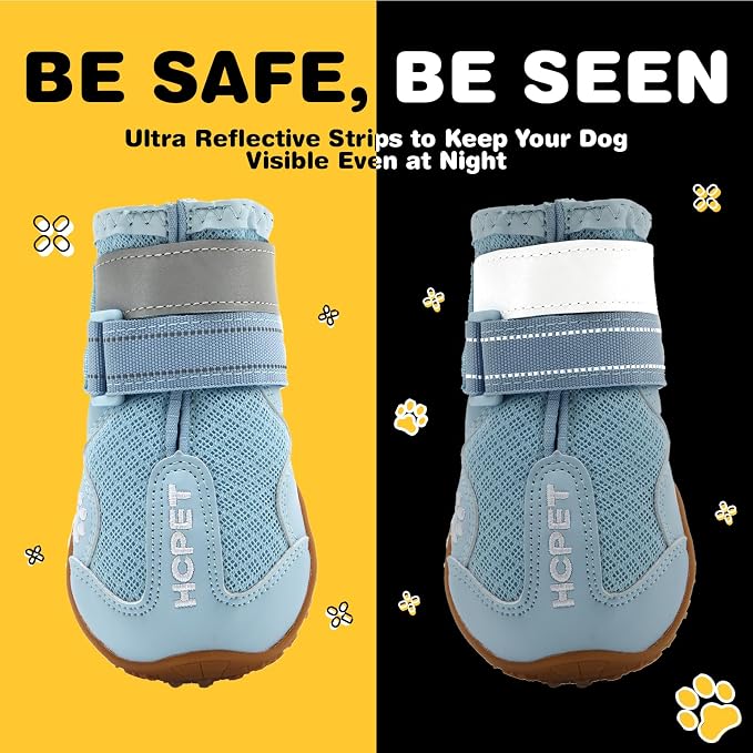Hcpet Dog Boots, Dog Shoes for Large Dogs, Medium Dog Boots & Paw Protectors, Anti-Slip Dog Booties for Hot Pavement Winter Snow Hiking with Reflective Straps Blue Size 6