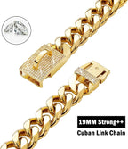 New Gold Dog Chain Collar with Bling Zircon Buckle,19MM Strong Stainless Steel Cuban Link Chain Collar,Dog Necklace Collar for Small Medium,Large Dogs