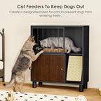 Dog Proof Cat Feeding Station, Metal Cat Feeding Cabinet, Black | Elevated Cat Feeding Station, Pet Food Station with Storage, Cat Bowl Stand, Scratching Board, Stainless Steel Bowls