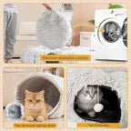 CLKHOWL Cat Tunnel Bed for Indoor Cats - Cute Cat Donut Tunnel with Washable Circle Cushion, Round Pet Play Toy for Kitten/Puppy/Rabbit, Grey