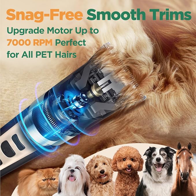 Gimars 4 in 1 Dog Grooming Clippers with Small Trimmer, 7000RPM High-Power 4-Speed Quiet Pet Shaver (≤55dB), Cordless Rechargeable Dog Hair Clippers for Thick Coats with Scissors, Comb & USB