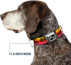 Dog Collar Seatbelt Buckle Palm Trees Sunset Fade Black 15 to 26 Inches 1.0 Inch Wide, Large, DC-W34296-L | Palm Trees Sunset Fade Black Durable Metal Adjustable ID Tag Ring
