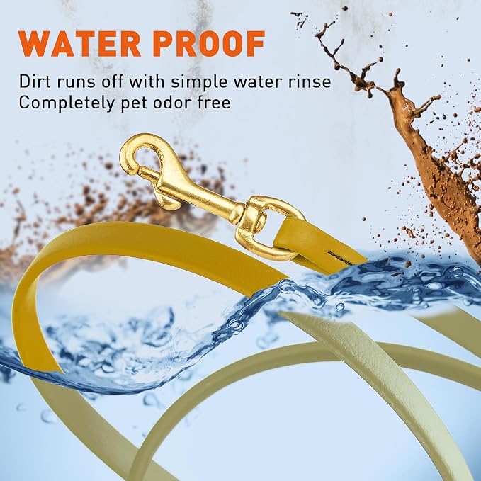 Viper Biothane K9 Working Dog Leash Waterproof Lead for Tracking Training Schutzhund Odor-Proof Long Line with Solid Brass Snap for Puppy Medium and Large Dogs, 20ft Treasure Gold