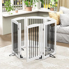 PUPETPO Freestanding Pet Gate with Door, Tall Dog Gate for House, Dog Gates for the House Extra Wide, Pet Puppy Safety Fence, Support Feet Included, 120 Inch Wide, 6 Panels 32" Tall, White & Black