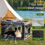 Portable Collapsible Soft Dog Crate for Extra Large Dogs,42in Black | Oxford Cloth Travel Camping dog kennel with 4 Mesh Windows & 2 Storage Pockets,for Indoor & Outdoor Use