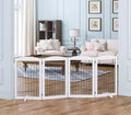Spirich Free Standing Foldable Wire Pet Gate for Dogs, 80 inches Extra Wide, 30 inches Tall 4 Panels Dog Gate for the House, Doorway, Stairs, Pet Puppy Safety Fence,Set of Support Feet Included, White