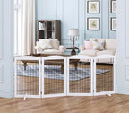 Spirich Free Standing Foldable Wire Pet Gate for Dogs, 80 inches Extra Wide, 30 inches Tall 4 Panels Dog Gate for the House, Doorway, Stairs, Pet Puppy Safety Fence,Set of Support Feet Included, White