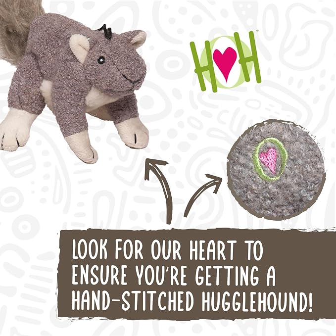 HuggleHounds Plush Dog Toy - Fuzzy Dog Toy, Squeaky Soft Fleece, Interactive Durable Stuffed, for Small and Large Breeds with Squeaker - Feller Squirrel, Small