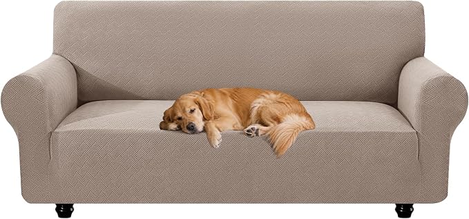 XINEAGE Stretch 3 Seater Slipcover, Non-Slip Pet Couch Cover,Khaki | Washable Furniture Protector, Elastic Bottom, Dogs & Cats Friendly, Scratch-resistant, Fast Setup, High Elasticity