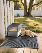 Powools Cat Litter Mat - 30" x 24" Large Litter Box Mat with Double Layers, Urine-Proof and Non-Slip Litter Trapping Mat, Easy to Clean Kitty Litter Mats for Floor, Scatter Control, Grey