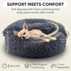 Himax Dog Beds for Small Dogs, Donut Dogs Beds with Blanket Attached, Calming Dog Bed Washable (20"/26"/35") Grey