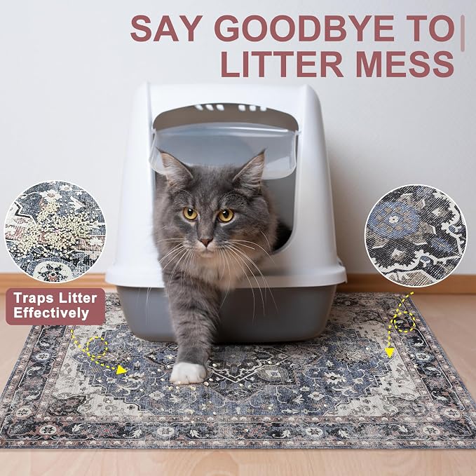 BEAUTYZOO Cat Litter Mat Large 20"x28" - Premium Waterproof Litter Trapping Mat with Non-Slip Backing, Cat Litter Box Mat Scatter Control for Floor, Machine Washable & Urine Proof, Soft for Kitty Paws