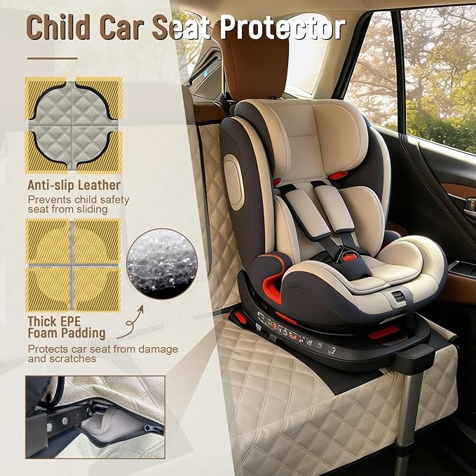 Pet Bench Seat Covers for Mid-Size Sedans and SUVs, Heavy Duty Nonslip Car Seat Protector for Child Car Seat, Waterproof Back Seat Covers for Dogs and Kids, Armrest & Seatbelt Access(Beige)