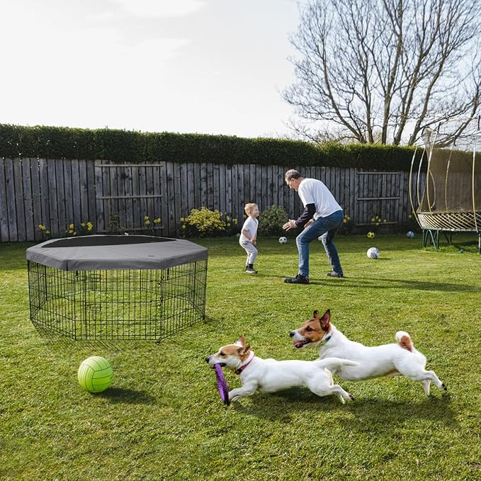 PETIME Foldable Metal Dog Exercise Pen/Pet Puppy Playpen Kennels Yard Fence Indoor/Outdoor 8 Panel 24" W x 36" H with Top Cover (with top Cover, 8 Panels 36" H)