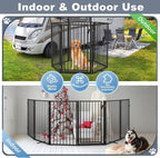 Metal Freestanding Dog Gates with Door for Outdoor Indoor,120'' Extra Wide 32'' Tall Free Standing Dog Gate for Doorways,Large Openings,Deck,Yard,Porch,Foldable Pet Fence(Black,6 Panels)