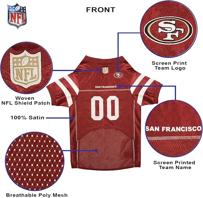 Pets First NFL San Francisco 49ers Dog Jersey, Size X-Large, Football Shirt Costume for Pet, Dog Sports T-Shirt, NFL Team Clothing for Cats, Licensed Pet Apparel Available in 7 Sizes and 32 Teams